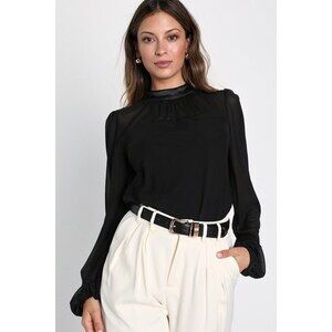 Lulus Chic Image Black Mesh Long Sleeve Bubble Hem Top - Size M